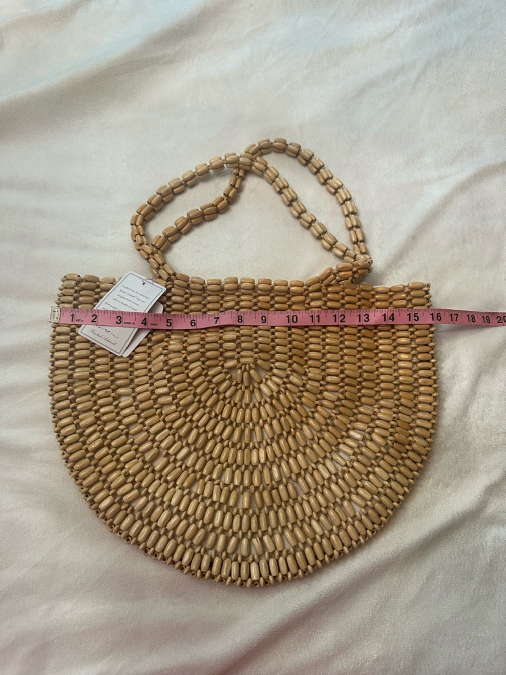 Beige Woven Half-Moon Tote - Lightweight Summer Beach Bag - Picture 8 of 8